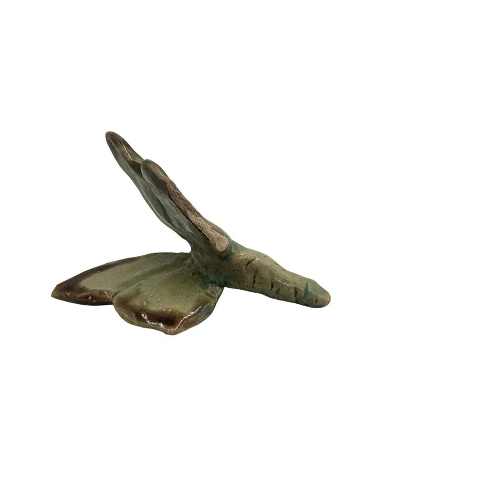 Vintage Handcrafted Ceramic Dragonfly Figurine Abstract Design Blue/Brown Glazed